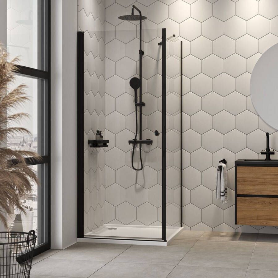 Sealskin Hooked draaideur met zijwand 200 x 100 x 100 cm met 6 mm helder veiligheidsglas met antikalk coating zilver hoogglans - Foto 2