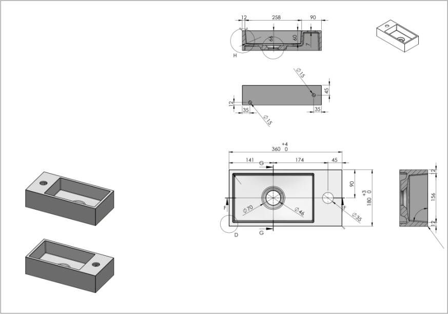 Royal Plaza Dee 2.0 fontein 36x18 cm 1 kraangat links zonder overloop quartz zwart 13490