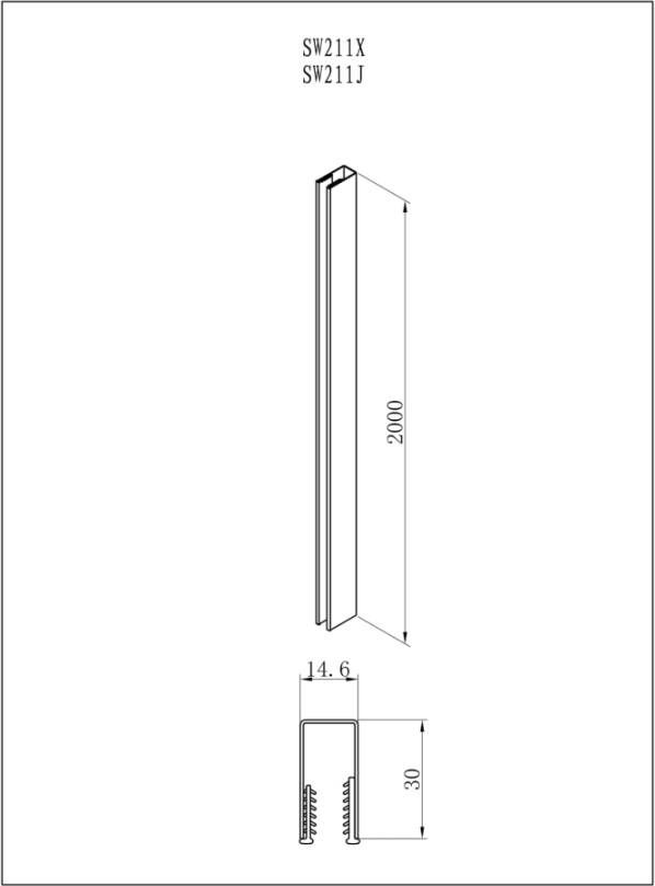 Sub 066 wandprofiel 200 cm geborsteld staal