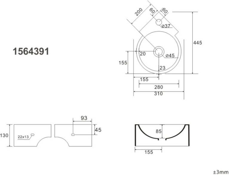 Novara Fontana keramische fontein kraan gat 44 5x31x13 cm wit - Foto 3