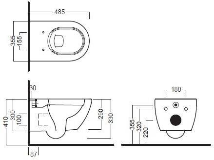 Royal Plaza Kolor Belbo wandcloset verkort 48 5cm zonder spoelrand diepsp. wit 1563742