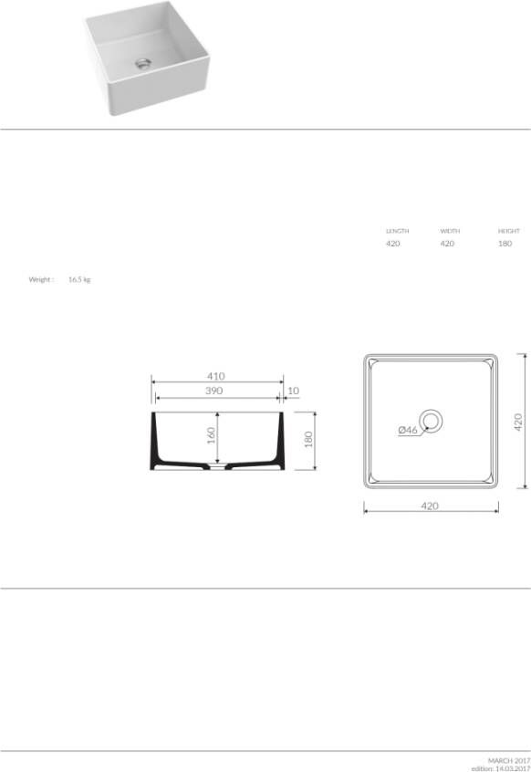 Royal Plaza Cinea opbouw wastafel vierkant 42x42x18 cm mat wit 84462 - Foto 2