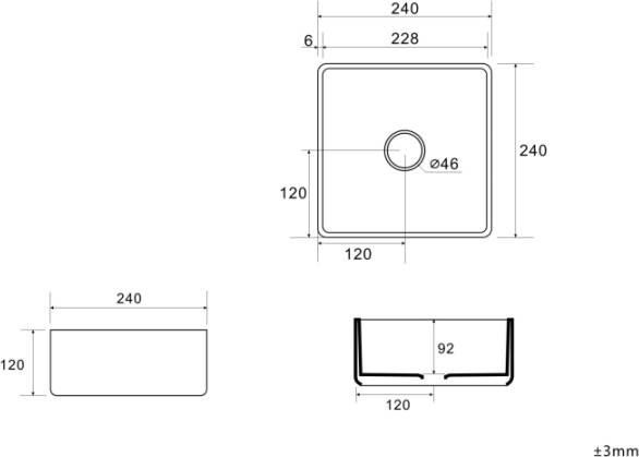 Sub 162 vierkant fontein zonder kraangat en overloop 24 x 24 x 12 cm mat zwart