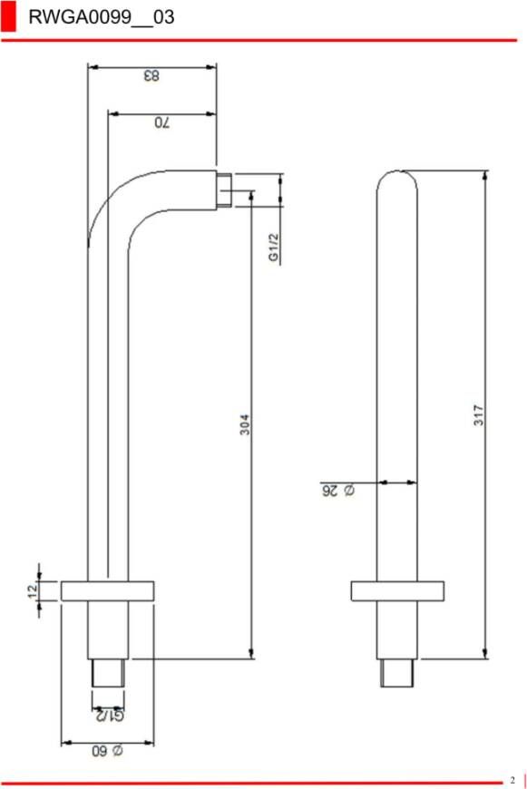 Sub 199 douchearm 30 cm. rvs