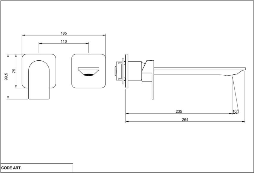Sub 200 afdekset ééngreeps wastafelkraan greep rechts en uitloop 23 cm geborsteld rvs