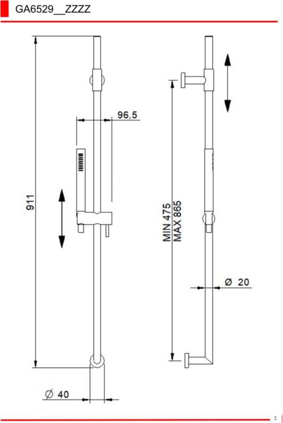 Sub 200 glijstangset 90 cm met slang 150 cm mat zwart