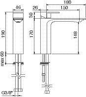 Royal Plaza Thetis wastafelkraan 148 zonder waste mat zwart 78447 - Foto 2