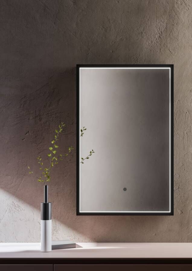 Blinq Bjorn spiegel 70x60cm LED verlichting rondom verzonken kader mat zwart