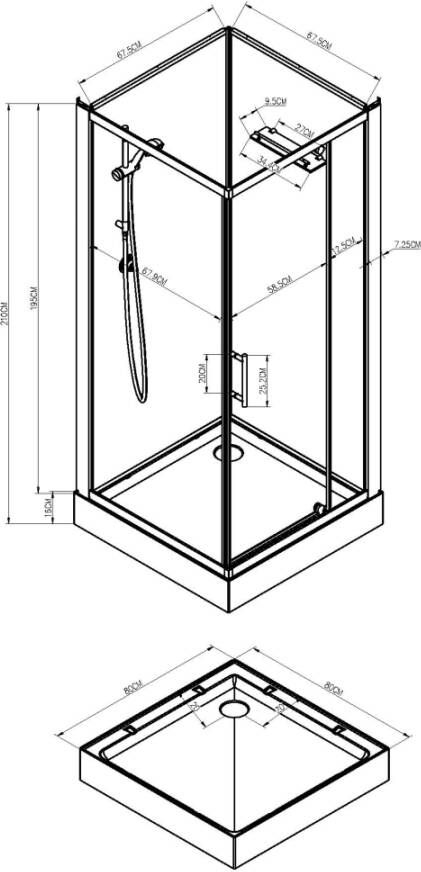 Sub Domino complete douchecabine met draaideur en veiligheidsglas 80 x 80 x 210 cm mat chroom - Foto 2