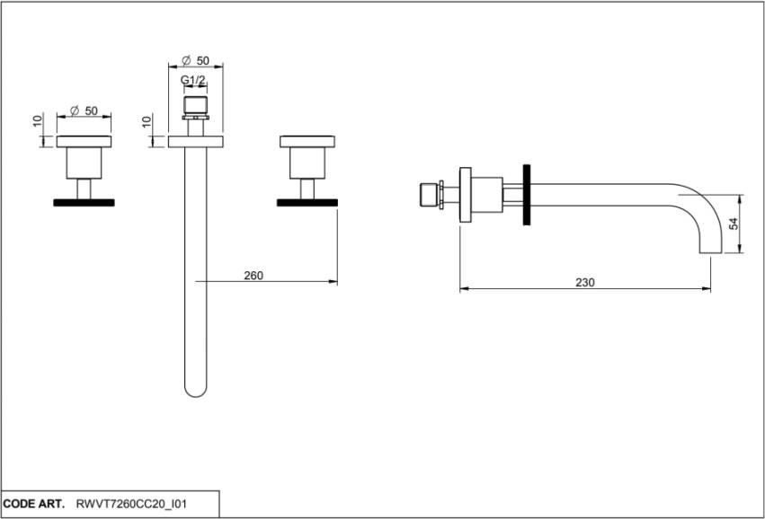 Vtwonen Flame afbouwdeel inbouwwastafelmengkraan met twee industriële draaigrepen en uitloop van 23 cm brons