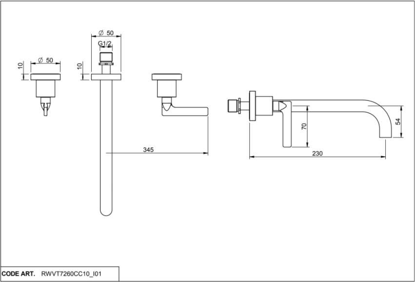 Vtwonen Grip afbouwdeel inbouwwastafelmengkraan met twee strakke grepen en uitloop van 23 cm brons