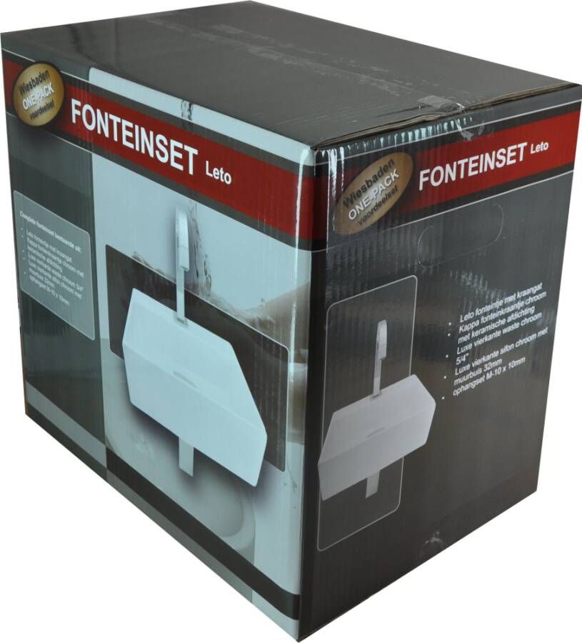 Wiesbaden Fonteinset Leto Rechthoek 32x29x11cm Keramiek Glans Wit Chroom Toiletkraan Kappa Sifon Clickwaste Bevestigingsset