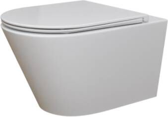 Sub Wiesbaden Stereo rimless hangend toilet met Flatline toiletzitting 40 x 35 5 x 53 cm glanzend wit