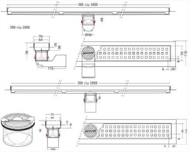 BERG Van den Premium Line Douchegoot rooster RSA 50mm onder - zijuitlaat 50mm waterslot sifon 800x70x95mm(LxBxH ) RVS 304 mat
