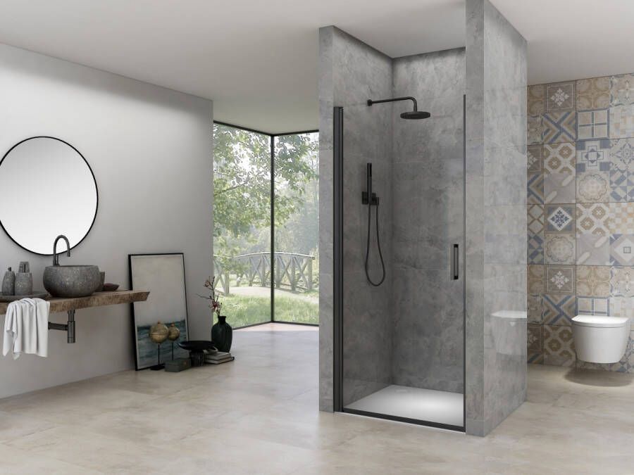 Van Rijn Products ST02 Nisdeur 86x200cm helder glas dikte 6mm incl. glasbehandeling zwart mat ST02LP10085ZW