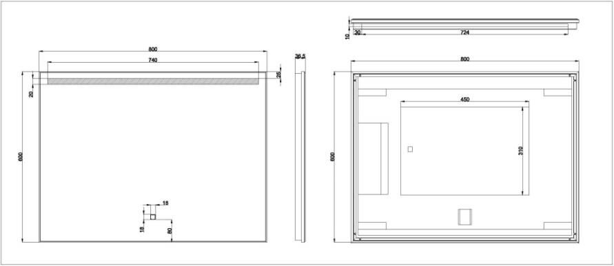 Wiesbaden Badkamerspiegel Ambi one | 80x60 cm | Rechthoekig | Directe en indirecte LED verlichting | Touch button | Met verwarming - Foto 5