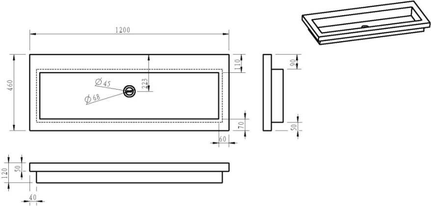 Wiesbaden Raw wastafel enkel zonder kraangat 120x46x5 cm hardsteen gezoet - Foto 2