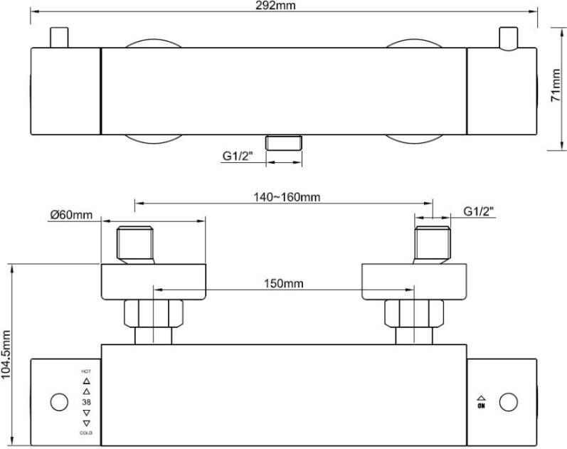 Wiesbaden Douchekraan Cool Touch | Opbouw | Thermostaatkraan | 1-weg | hoh 15 cm | 2-knops | Rond | Zwart - Foto 2