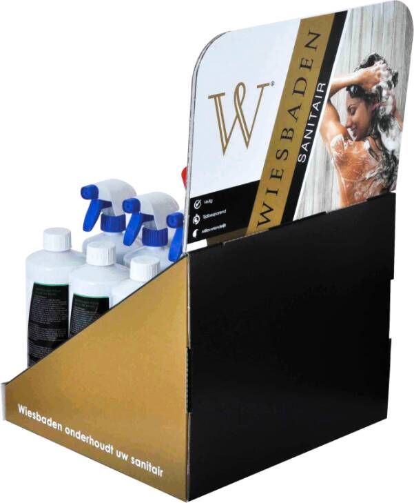 Wiesbaden Display Doos Onderhoudsartikelen (Gevuld) Badkamerreiniger Toiletontkalker Glasreiniger en Kalk Weg Gel - Foto 2