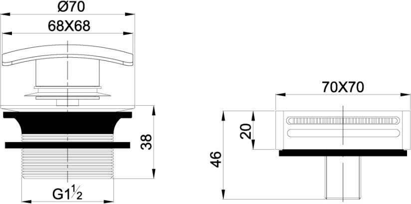 Wiesbaden Basic knop en waste voor bad overloop combinatie met vulfunctie vierkant | Geborsteld staal