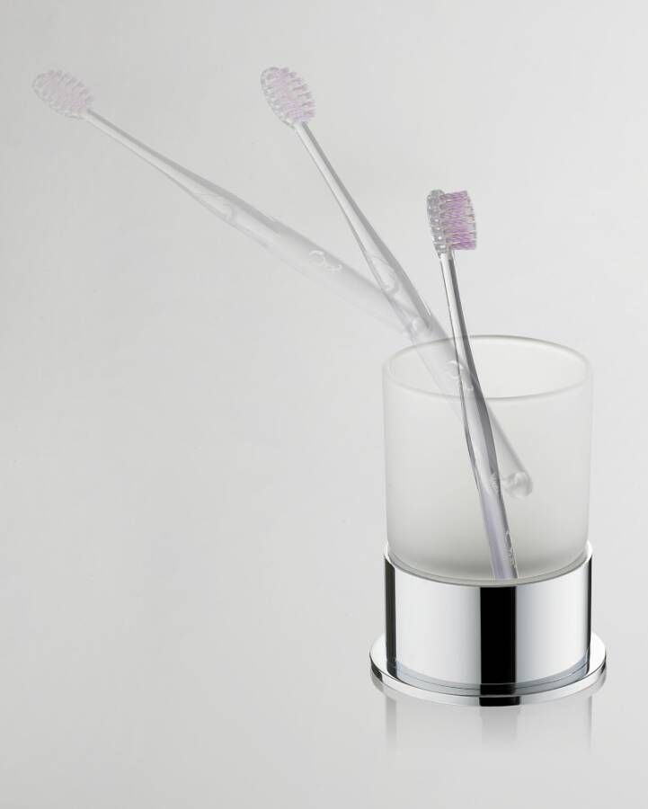 Wiesbaden Ida vrijstaande tandenborstelhouder 10x8 cm chroom mat glas - Foto 2