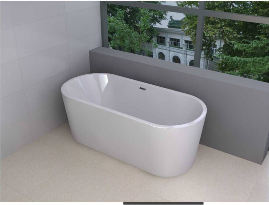 Wiesbaden Ligbad Vrijstaand Libero Ovaal 80x178x60cm Glasvezelversterkt Hoogwaardig Acryl Glans Wit met Badwaste en Overloop - Foto 3