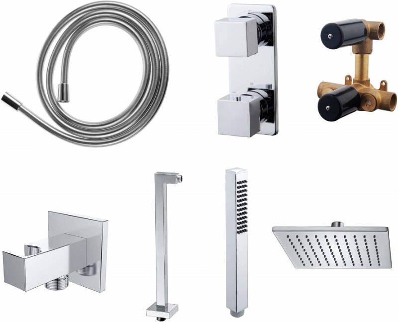 Xellanz Regendoucheset Inbouw Muur Mila 20cm Vierkant Chroom Thermostaatkraan Handdouche - Foto 2