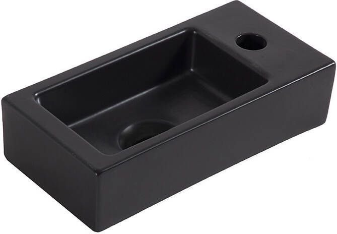 Wiesbaden Fonteinset Mini-Rhea Rechthoek Rechts 36x18x9cm Keramiek Mat Zwart met Toiletkraan Amador Sifon Plug Bevestigingsset - Foto 2