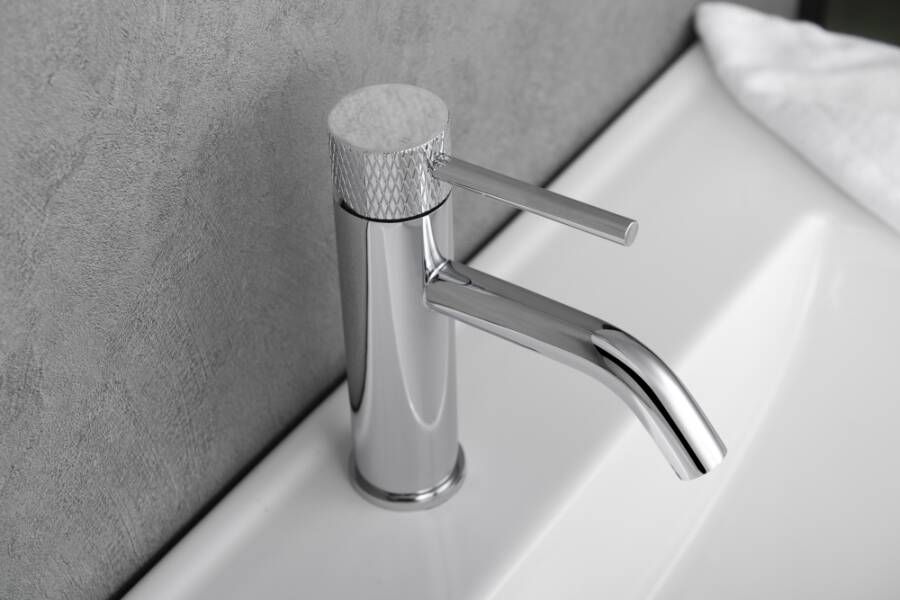 Wiesbaden Wastafelkraan Ribbd Opbouw Laag Mengkraan Rond Chroom 1 Greeps - Foto 2