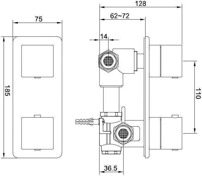 Xellanz Douchekraan Rombo 15cm Hartafstand Thermostatisch Inbouw Vierkant Chroom 2 Greeps - Foto 2