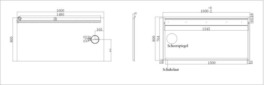 Wiesbaden Badkamerspiegel Tigers Rechthoek 160x80cm met Geïntegreerde LED Verlichting en Scheerspiegel - Foto 4