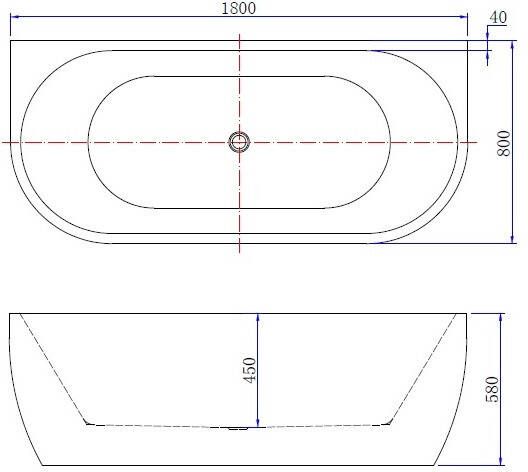 Wiesbaden Half-vrijstaand bad Wall | 180x80 cm | Incl.Afvoer-Wit | Sleuf overloop | Acryl | Rechthoekig | Wit mat - Foto 2