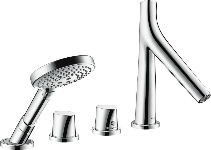 Axor Starck Organic afbouwdeel voor 4 gats badrandkraan thermostatisch met Raindance S 100 Air 1 jet handdouche met douches chroom 12425000