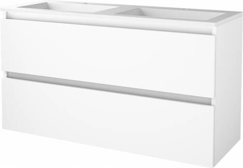 Basic Line 46 badmeubel 120x46cm greeploos 2 laden acryl wastafel met 2 kraangaten Ice White