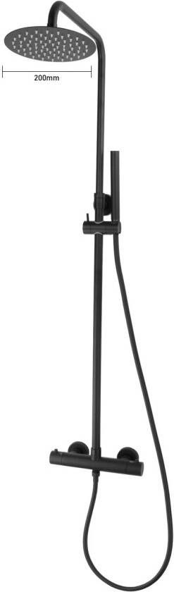 Best Design Black Pary 200 thermostatische regendouche opbouwset Nero Mat Zwart Mat Zwart