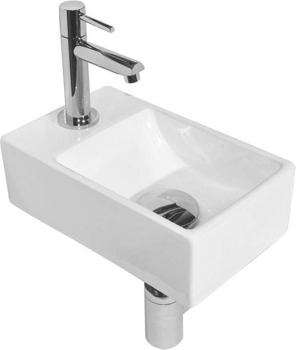 Best Design Wonder fonteinset 29x18x9.5cm 1 kraangat links met kraan sifon en afvoerplug keramiek wit 3875100