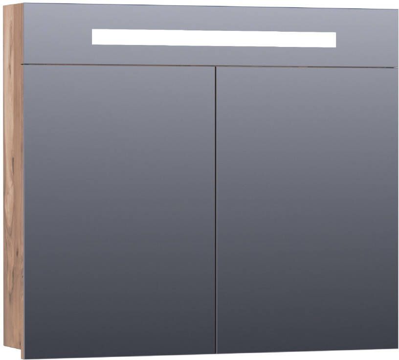 Saniclass 2.0 spiegelkast 80x70x15cm verlichting geintegreerd met 2 links- en rechtsdraaiende spiegeldeuren MFC Almond SK-TW80AL