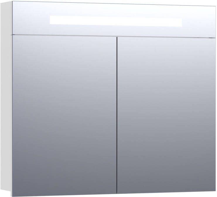 BRAUER 2.0 Spiegelkast 80x70x15cm verlichting geintegreerd 2 links- en rechtsdraaiende spiegeldeuren MDF hoogglans wit 7206