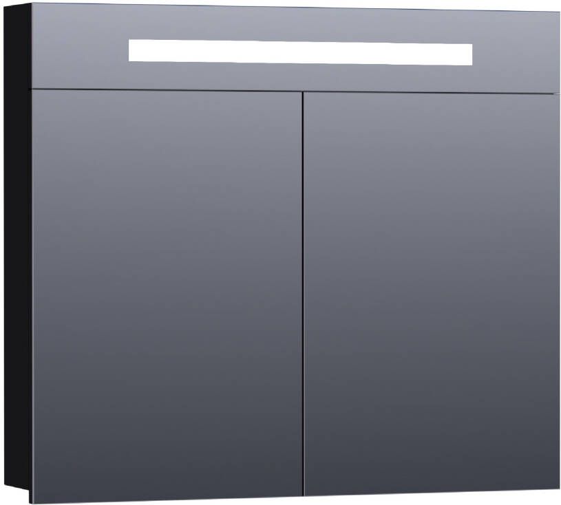 BRAUER 2.0 Spiegelkast 80x70x15cm verlichting geintegreerd 2 links- en rechtsdraaiende spiegeldeuren MDF hoogglans zwart 7290