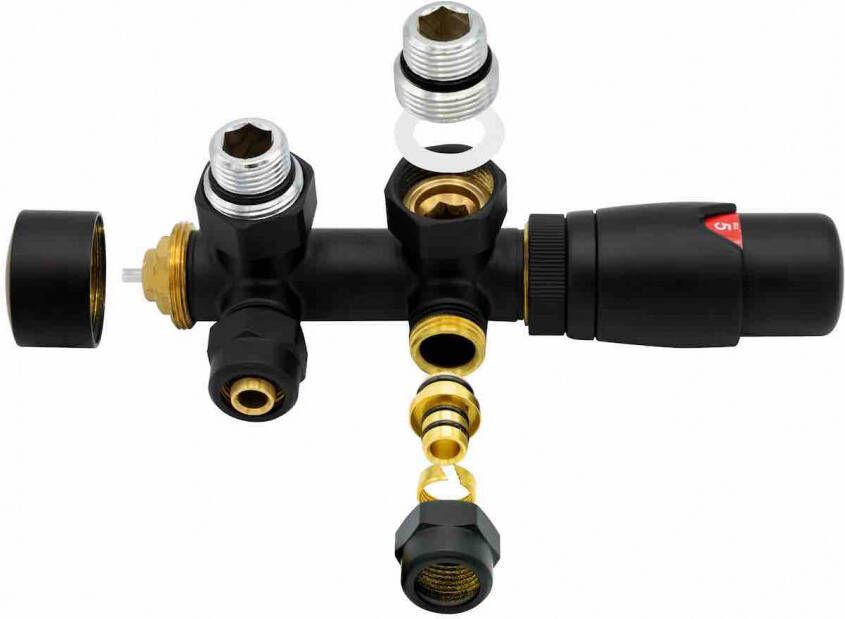 Bewonen Alento aansluitset 1 2" 3 4" met thermostaatknop haaks mat zwart - Foto 3