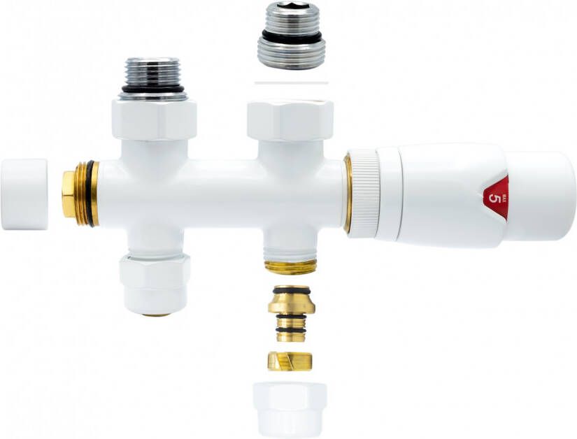 Bewonen Alento aansluitset 1 2" 3 4" met thermostaatknop recht wit
