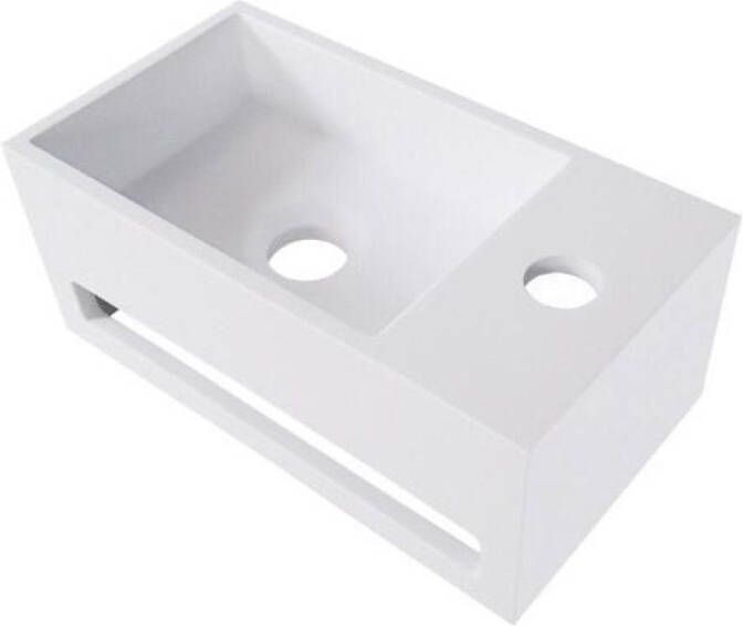 Boss & Wessing Fontein BWS Veroni met Handdoekhouder Solid Surface Mat Wit (kraangat rechts)