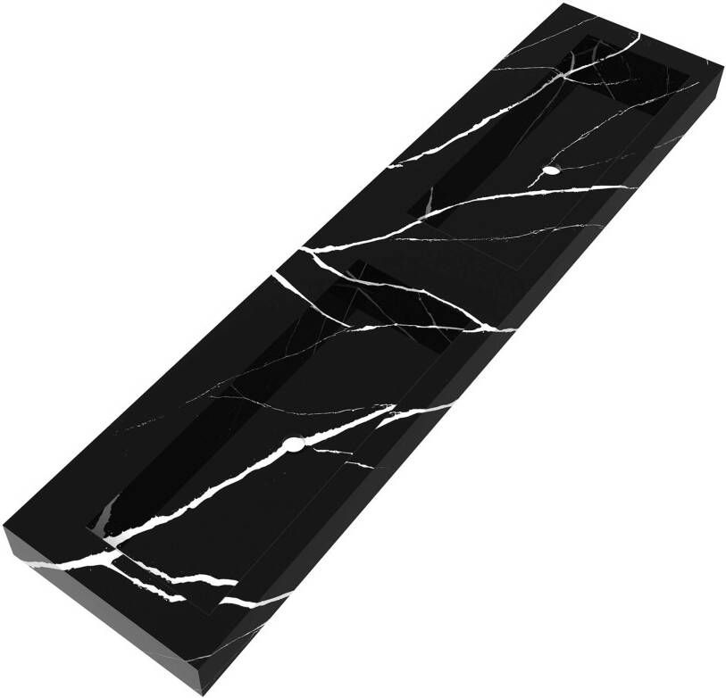 Brauer Coral wastafel 200x46x10cm 2 wasbakken 0 kraangaten composiet marmerlook Nero Marquina WT-CA2000NM