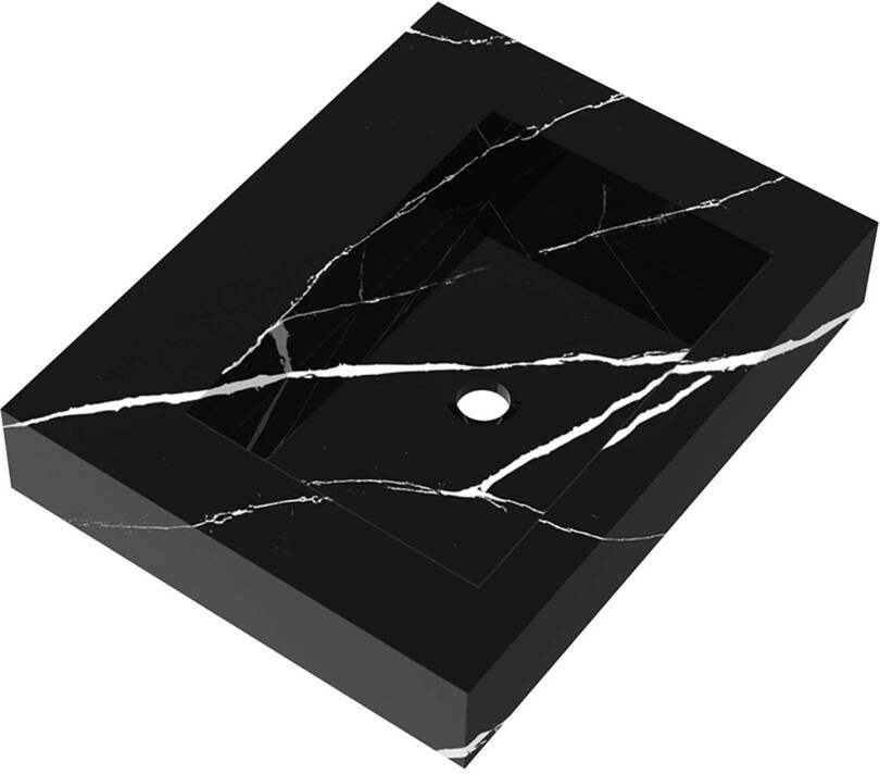 Brauer Coral wastafel 60x46x10cm 1 wasbak 0 kraangaten composiet marmerlook Nero Marquina WT-CA600NM