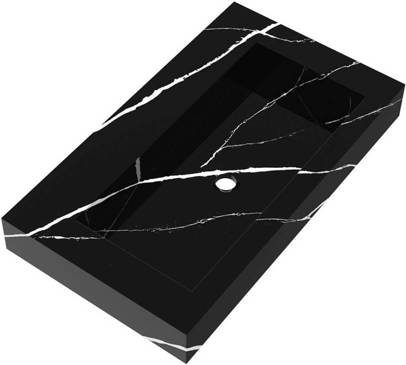 Brauer Coral wastafel 80x46x10cm 1 wasbak 0 kraangaten composiet marmerlook Nero Marquina WT-CA800NM