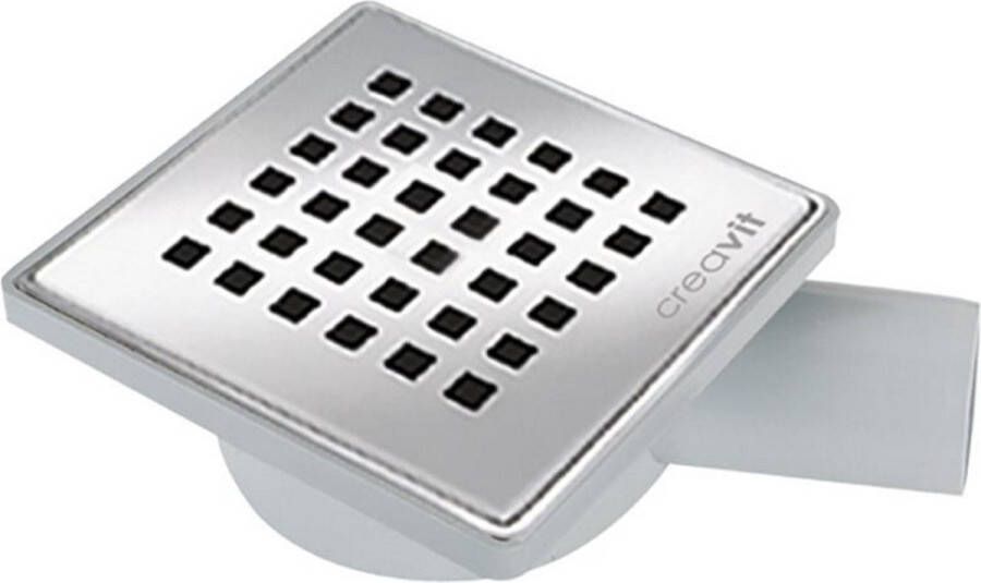 Bewonen Creavit vloersifon in pvc met inox rooster uitgang horizontaal 15x15cm Ø50