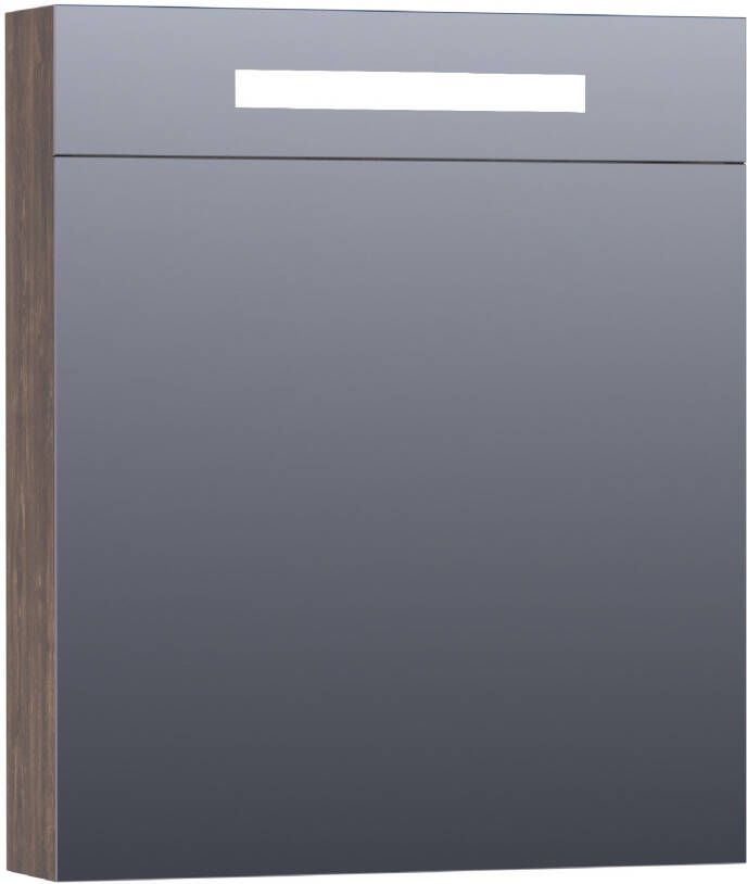 Saniclass Double Face spiegelkast 60x70x15cm verlichting geintegreerd met 1 rechtsdraaiende spiegeldeur MFC Burned Bark 7393