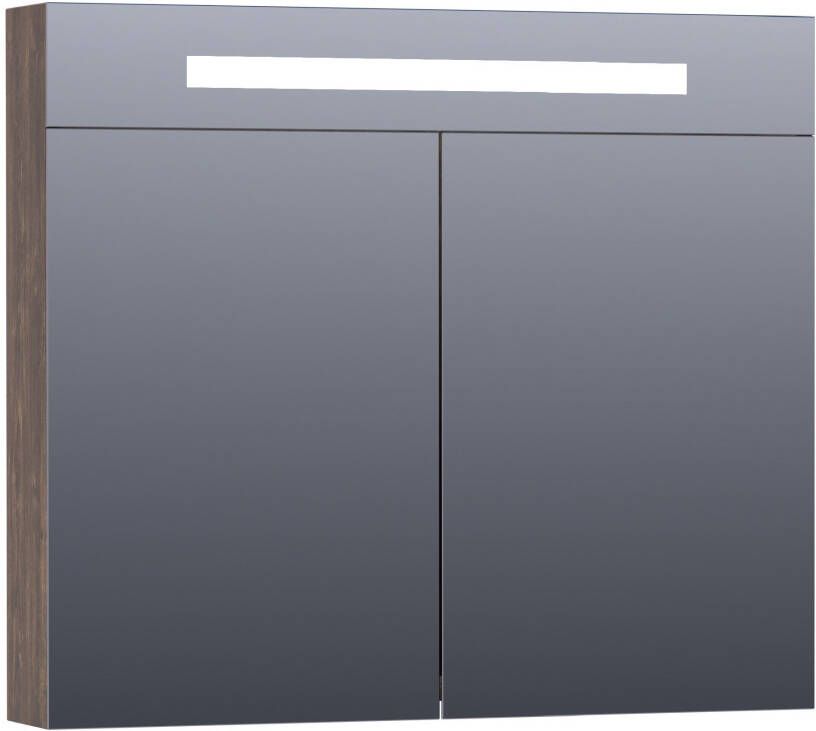 BRAUER Double Face Spiegelkast 80x70x15cm verlichting geintegreerd 2 links- rechtsdraaiende spiegeldeur MFC burned bark 7394