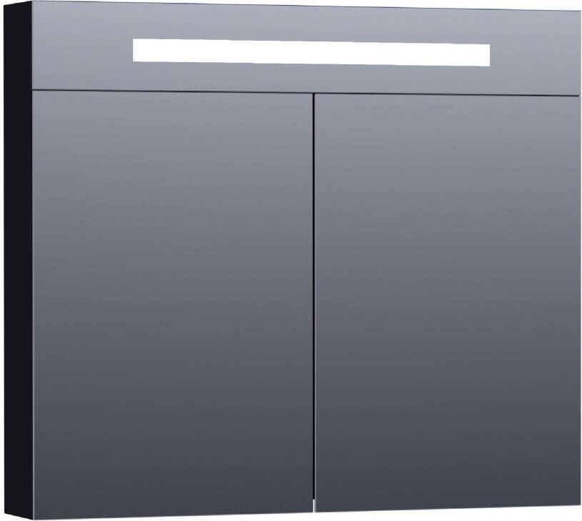 BRAUER Double Face Spiegelkast 80x70x15cm verlichting geintegreerd 2 links- rechtsdraaiende spiegeldeur MDF mat zwart 7364