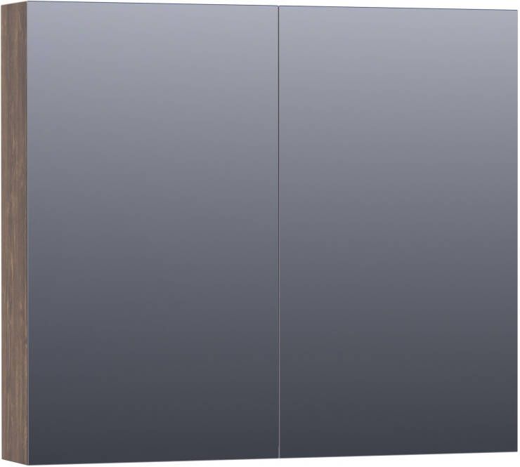 BRAUER Dual Spiegelkast 80x70x15cm 2 links- rechtsdraaiende spiegeldeur MFC burned bark 7274